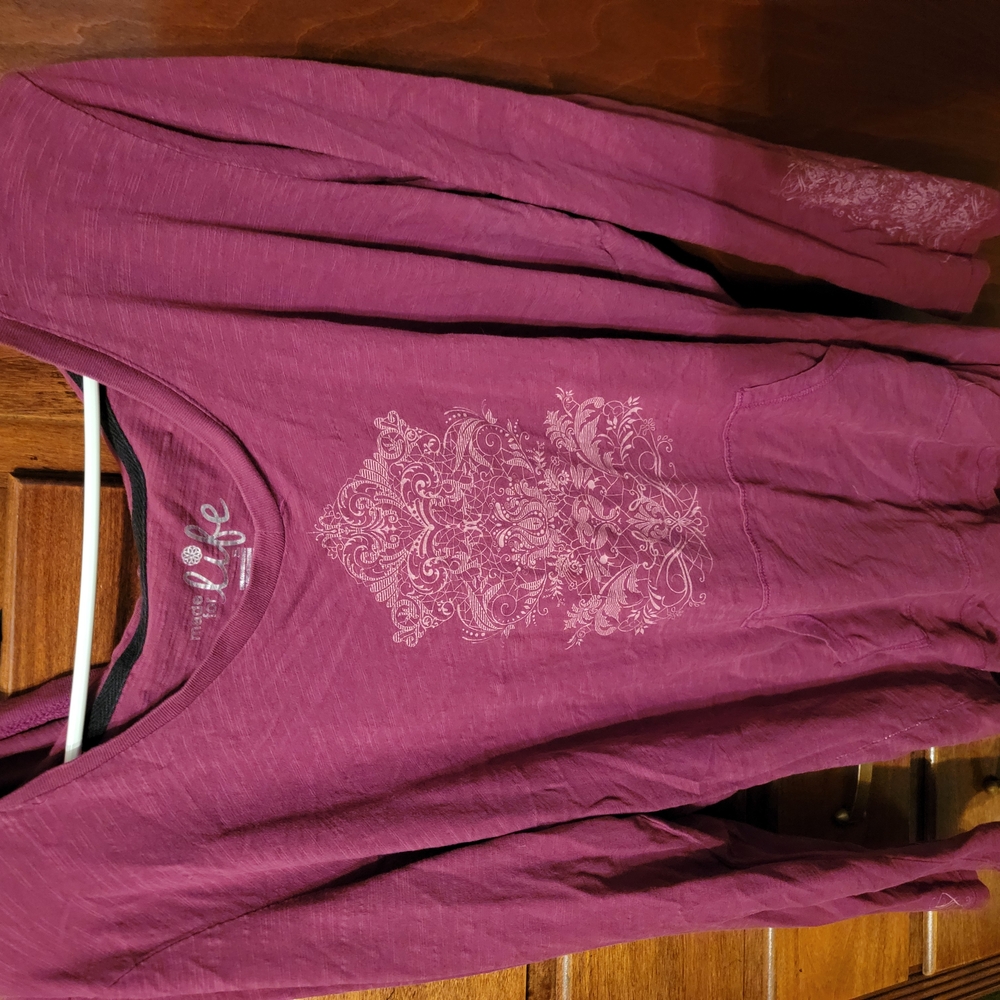 Womens Purple Long Sleeve Top with Floral Design
